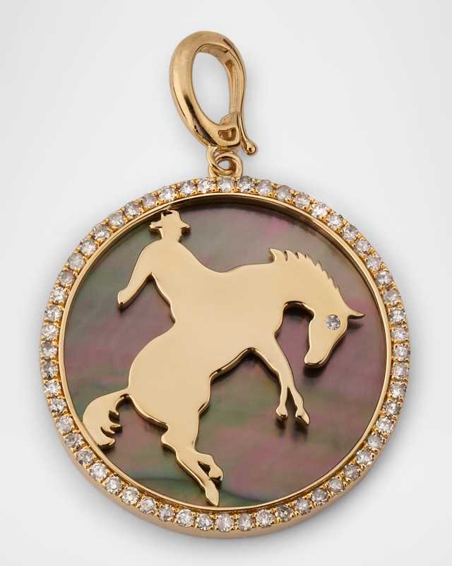 14K Yellow Gold Rodeo Diamond and Gray Mother-of-Pearl Pendant